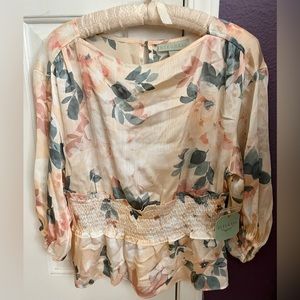 Ryegrass Women’s size S Long Sleeve peach floral Blouse